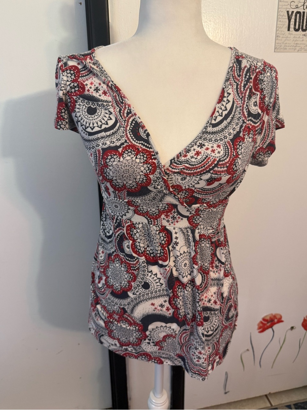 Women's Red & blue Paisley Wrap-Style Top